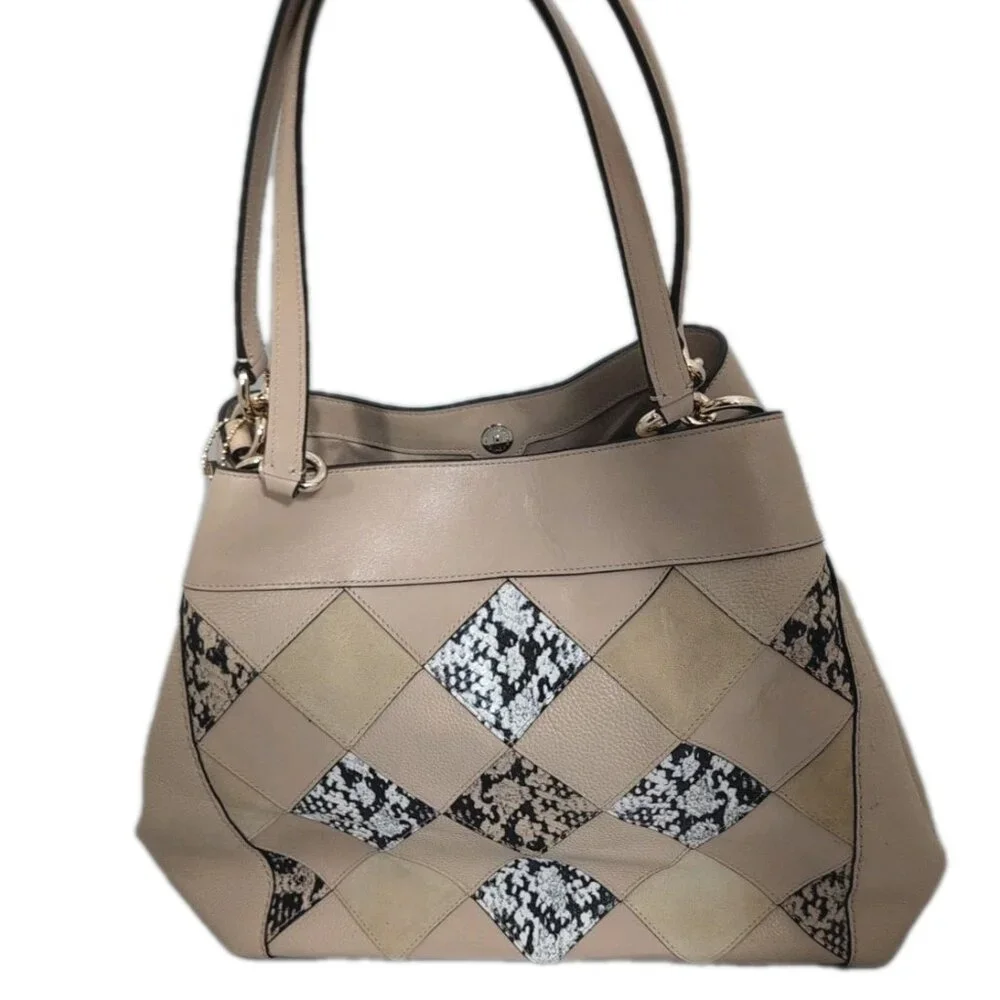 Coach‎ Leather Snakeskin Patchwork Lexy Shoulder Bag Beechwood Beige - New